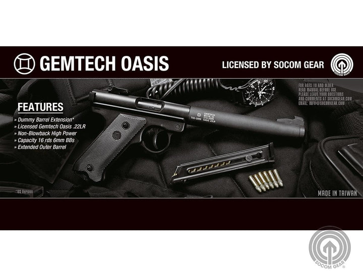 SOCOM Gear Gemtech High Power 400 FPS Oasis Airsoft Gas Pistol (Package: Gun Only)